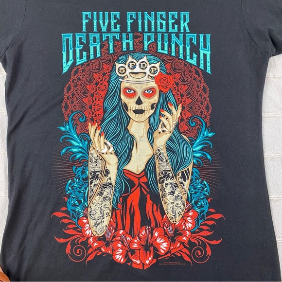 Five Finger Death Punch T Shirt Women's Large Lady Muerta Day Of The Dead Tee - Picture 3 of 7